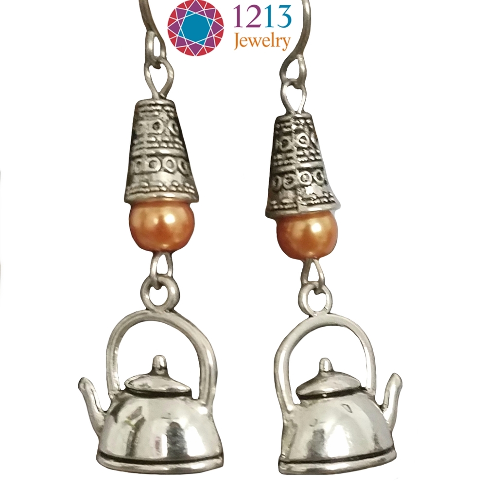 Handcreated Teapot Earrings on Stainless Steel Ear Wires